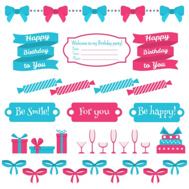 Festival doğum günü partisi öğeleri kümesi. Düz tasarım.