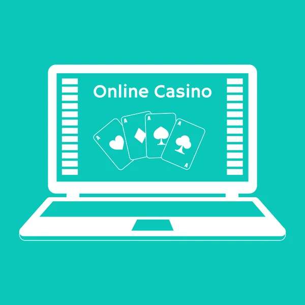 simgeler. Online casino. bir laptop monitör üzerinde iskambil. Düz tasarım.
