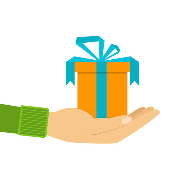 иконы подарочная коробка в ладони, подарок в руке
