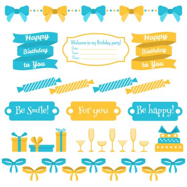 Festival doğum günü partisi öğeleri kümesi. Düz tasarım.