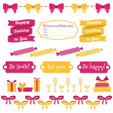 Festival doğum günü partisi öğeleri kümesi. Düz tasarım.