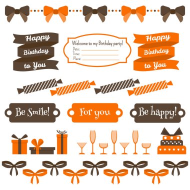 Festival doğum günü partisi öğeleri kümesi. Düz tasarım.