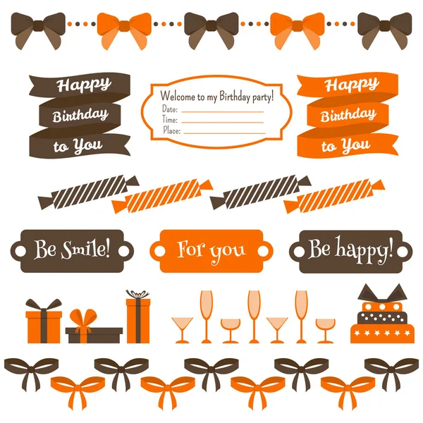 Festival doğum günü partisi öğeleri kümesi. Düz tasarım.