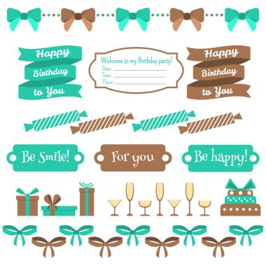 Festival doğum günü partisi öğeleri kümesi. Düz tasarım.