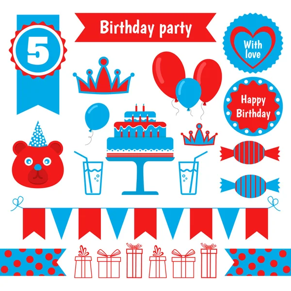 Set of festive birthday party elements. Flat design. — Stock Vector