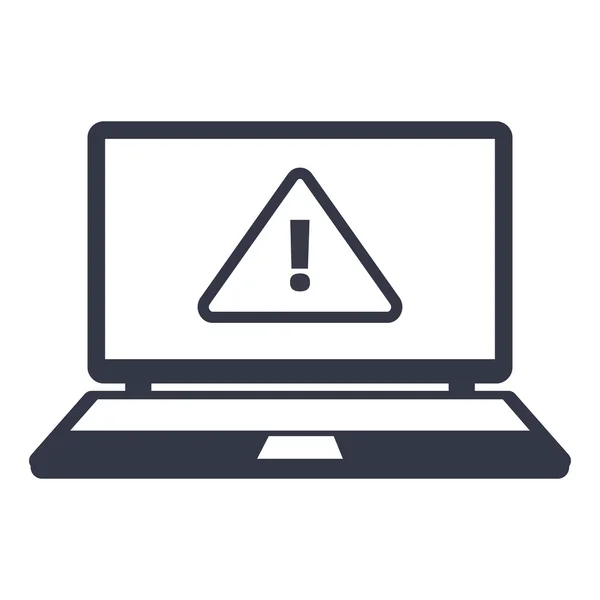 Ícone ponto de exclamação em um triângulo na tela do laptop. Icon Atenção — Vetor de Stock