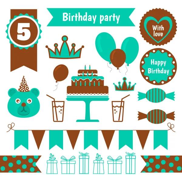Set of festive birthday party elements. Flat design. — Stock Vector