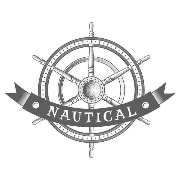 Etiqueta náutica vector. timón vintage, icono y elemento de diseño . — Archivo Imágenes Vectoriales