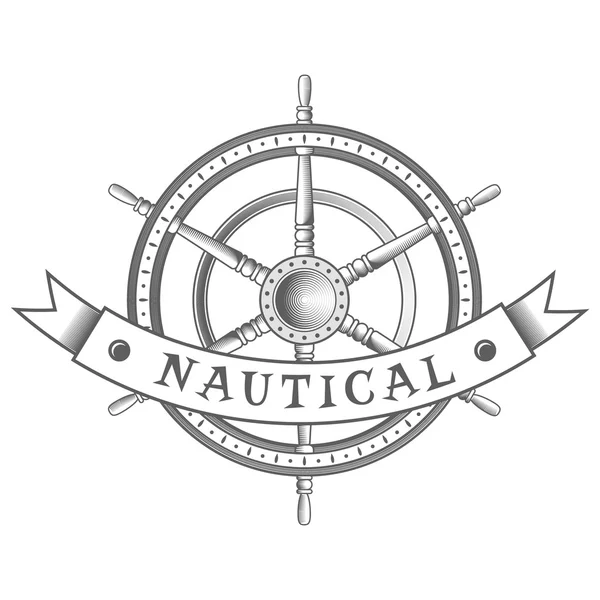 Vector nautical label. vintage rudder, icon and design element. — Stock Vector