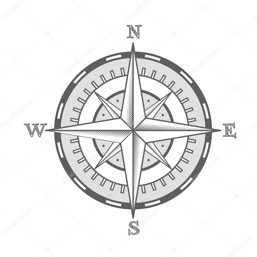 Nautical label. vintage compass icon and design element.