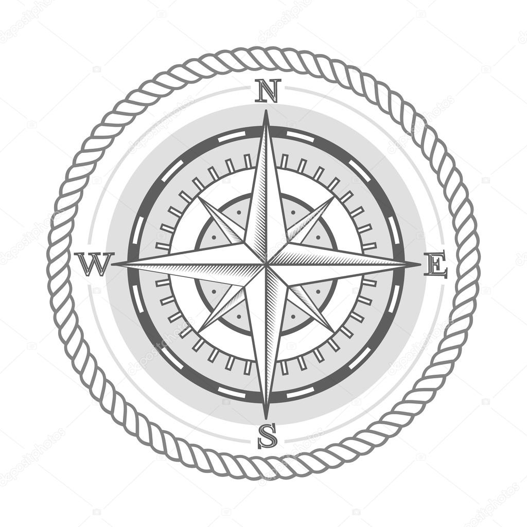 Nautical label vintage compass icon and design element.