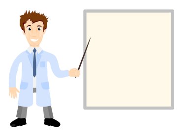 Vector Illustration - doctor in medical gown shows pointer on the poster