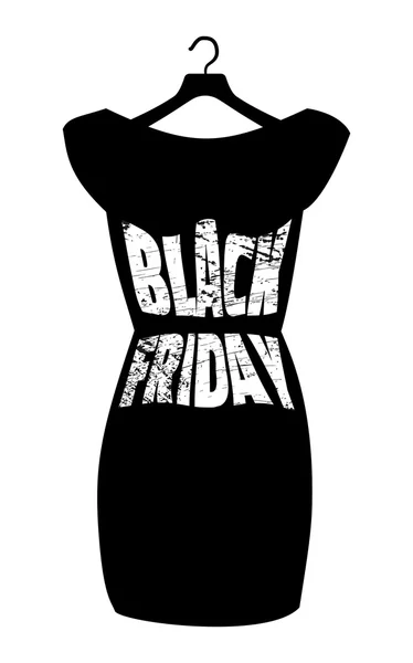 Black Friday Schriftzug auf dem modischen schwarzen Kleid. Vektor-Ikone Poster kleines schwarzes Kleid - schwarzer Freitag. — Stockvektor