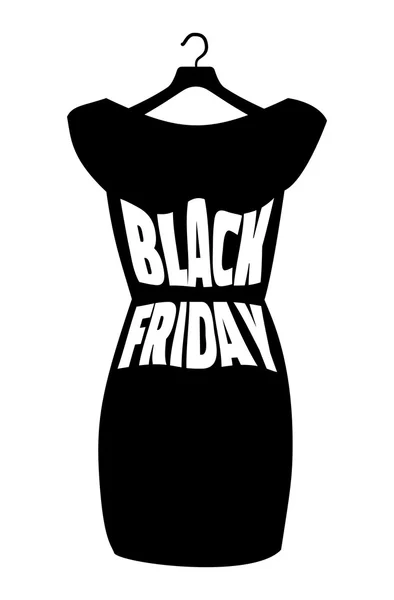 Las letras del Viernes Negro sobre el vestido a la moda negro. Vector icono cartel pequeño vestido negro - Viernes Negro . — Vector de stock