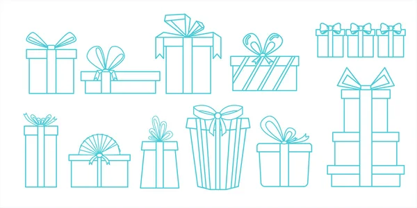 Set di scatole regalo diverse. Design lineare — Vettoriale Stock