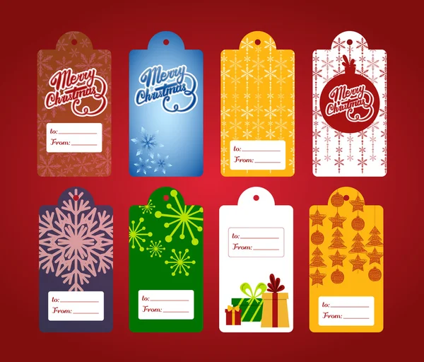 Set of Christmas gift tags with gift box, snowflakes and a handwritten inscription Merry Christmas. Perfect for holiday greetings. — Stock Vector