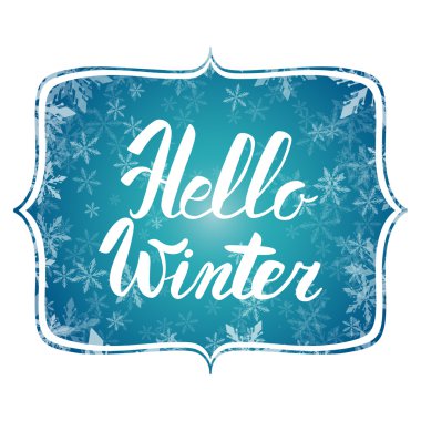 Merhaba kış mesajı. Merhaba Winter 'ın Vektör Fırçası yazısı. Özel kaligrafili vektör kartı tasarımı. Kış sezonu kartları, sosyal medya için selamlar..