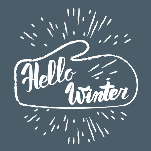 Hej vinter text. Vector Brush bokstäver Hej vinter. Vektorkortsdesign med anpassad kalligrafi. Vintersäsongskort, hälsningar för sociala medier. — Stock vektor