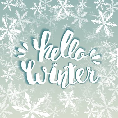 Merhaba kış mesajı. Merhaba Winter 'ın Vektör Fırçası yazısı. Özel kaligrafili vektör kartı tasarımı. Kış sezonu kartları, sosyal medya için selamlar..