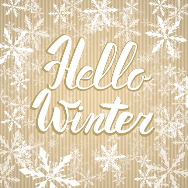 Merhaba kış mesajı. Merhaba Winter 'ın Vektör Fırçası yazısı. Özel kaligrafili vektör kartı tasarımı. Kış sezonu kartları, sosyal medya için selamlar..