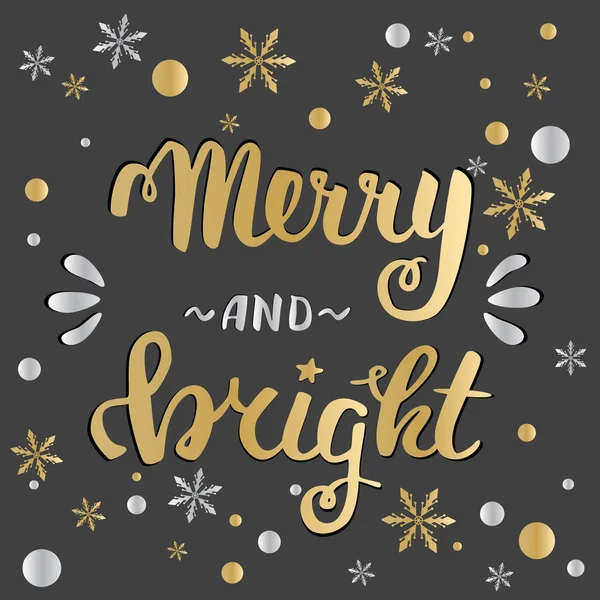 Vrolijk en helder. Groeten hand belettering, hand kalligrafie. Vector feestelijke kerstkaart. — Stockvector