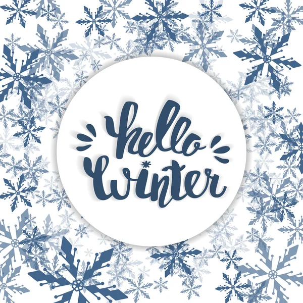 Merhaba kış mesajı. Merhaba Winter 'ın Vektör Fırçası yazısı. Özel kaligrafili vektör kartı tasarımı. Kış sezonu kartları, sosyal medya için selamlar..