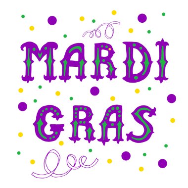 Mardi gras. Vektör yazı ver. tebrik kartı Mardi gras.