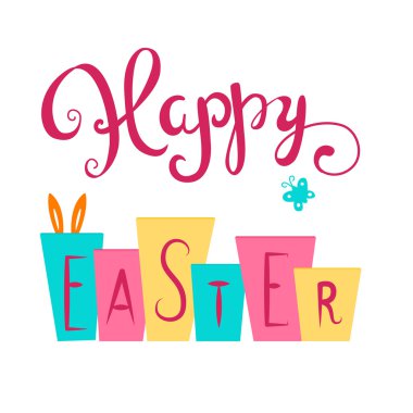 Mutlu Paskalya kartı. Paskalya el yazı. El hat mutlu Paskalya.