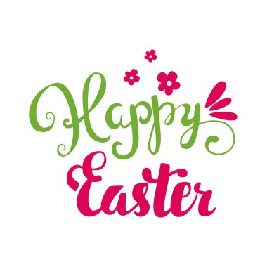 Mutlu Paskalya kartı. Paskalya el yazı. El hat üzerinde bir arka planını çiçekler.