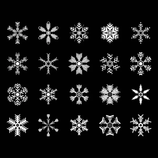 White Snowflakes Vector Isolated Black Background Decoration Card Winter Snowy — Stock Vector