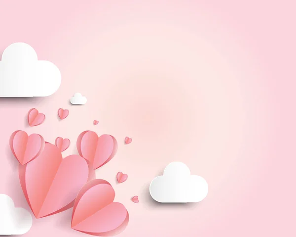Papier Peint Coupé Forme Coeur Rose Avec Nuage Illustration Pour — Image vectorielle