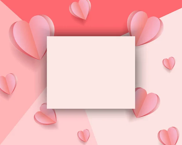 ハッピーバレンタインデー ピンクハート型の紙のカット背景正方形の空白のフレームイラストテキストを追加するためのイラストバレンタインデー母の日または愛の日グリーティングカードベクトル — ストックベクタ