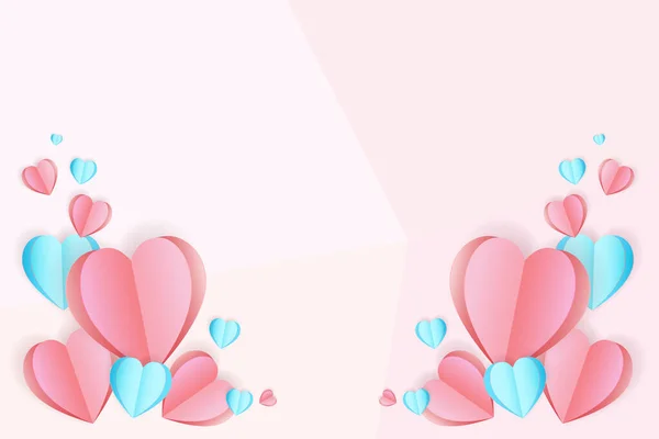 Kağıt kesiği arka plan pembe kalp şekli, sevgililer günü için illüstrasyon, anneler günü, ya da aşk günü, vektör tebrik kartı.