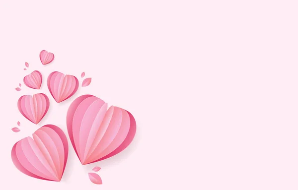 在粉色和甜蜜的背景下 剪纸成心形 情人节 生日贺卡设计的爱的载体符号 — 图库矢量图片