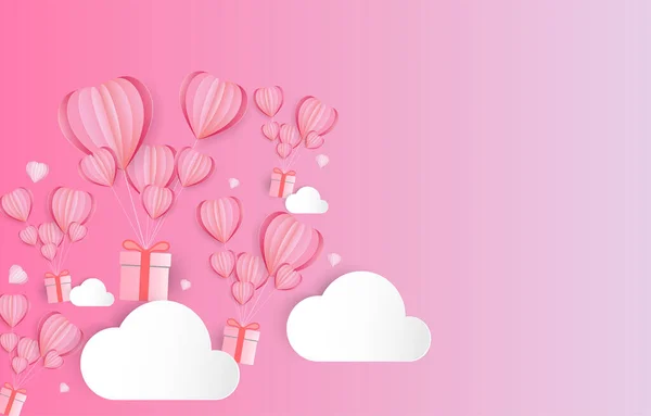 Сердце Воздушные Шары Подарочные Коробки Среди Облаков День Святого Валентина — стоковый вектор