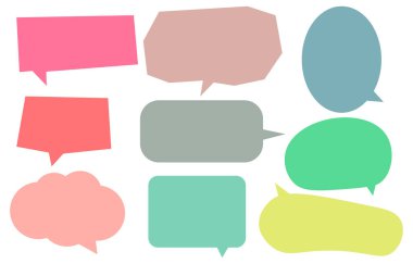 Konuşma baloncuklarını beyaz arkaplanda ayarla. Sohbet kutusu veya sohbet vektör karesi ve karalama iletisi veya çizgi roman ve en küçük ileti diyaloğu için konuşan iletişim simgesi