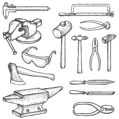 Locksmith's shop workbench hand tool clipart