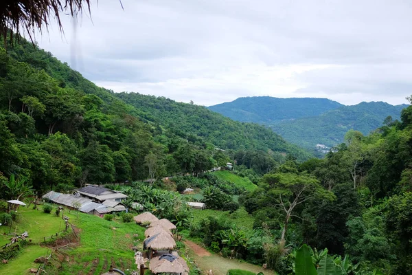 Landscape Valley Mountain Hill Tribe Village Green Hill Forest Rainy — Stock Photo, Image