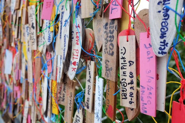 Kanchanaburi Thailand September 2017 Wooden Signs Prayers Tags Written Messages Stock Picture