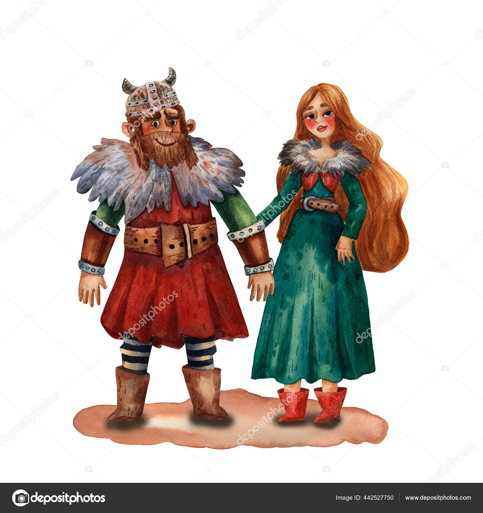 Cartoon illustration of viking family