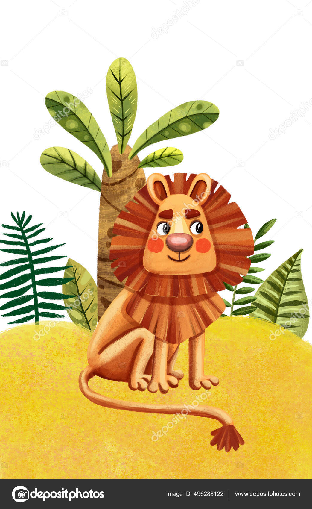 Ilustração Desenhada Mão Leão Desenho Animado Bonito Natureza Personagem  Selva Ilustração de ©Mashamashastu #496288122, image size:1043x1700