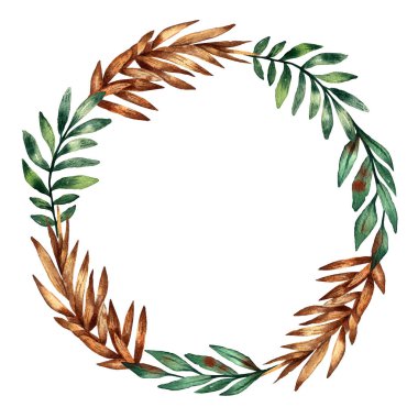 suluboya yapraklı çelenk, renk yapraklı nazik arka plan, çiçek desenli daire.