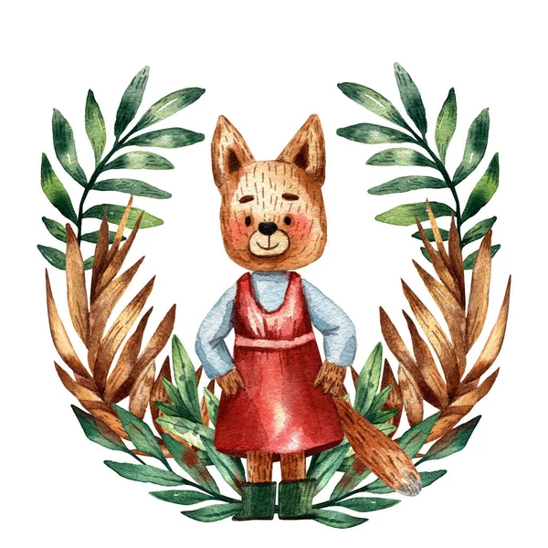 Watercolor Illustration Cute Fox White Background — Stock Photo, Image