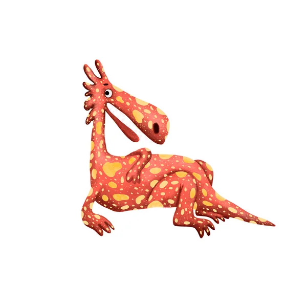 Netter Zeichentrickdrache Digitale Handgezeichnete Illustration Lächelnder Bunter Dinosaurier Märchenwesen Spaßmonster — Stockfoto