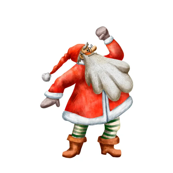 Illustrazione Acquerello Babbo Natale Carino Divertente Personaggio Disegnato Mano Illustrazione — Foto Stock