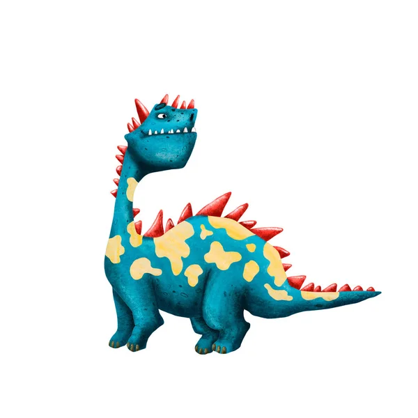 Söt Tecknad Drake Digital Handritad Illustration Leende Färgglada Dinosaurie Sagovarelse — Stockfoto