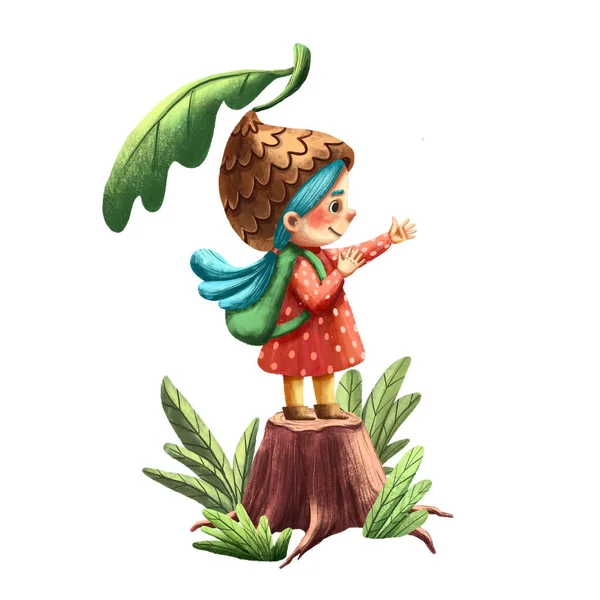 funny cartoon fantasy character of cute girl, Little fairy or pixie,  hand-drawn illustration, Fairy Characters