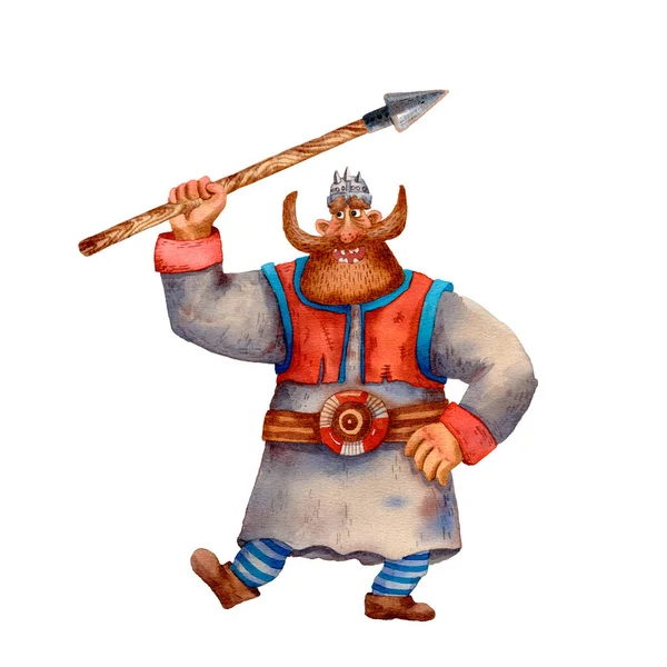 Tecknad Illustration Rolig Viking Porträtt Stor Man Gammal Trasa Skägg — Stockfoto