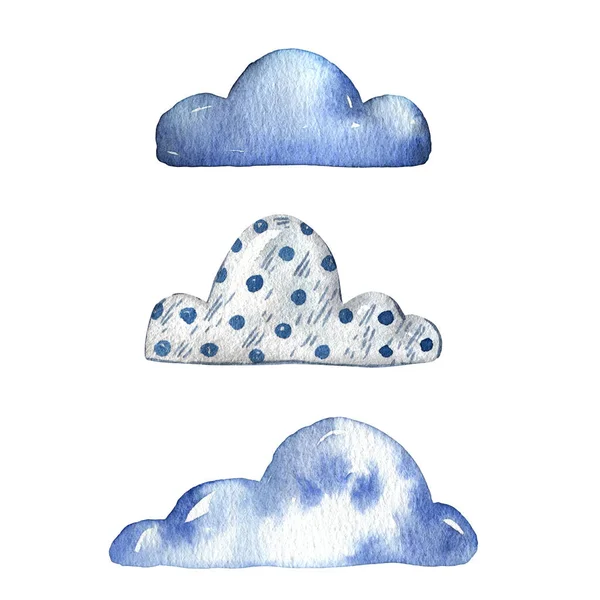 Suluboya Bulutlar Elle Boyanmış Resimler Mavi Boyanın Lekesi — Stok fotoğraf