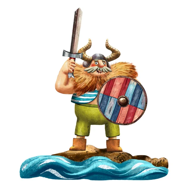 Tecknad Illustration Rolig Viking Porträtt Den Store Mannen Gammalt Tyg — Stockfoto